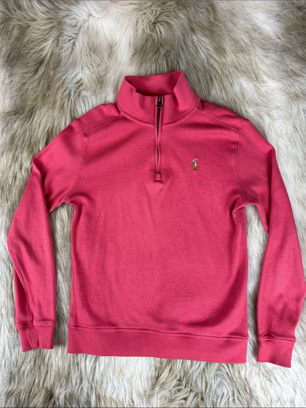 Polo Ralph Lauren Girls Size 7 Pink Cotton Quarter Zip Pullover